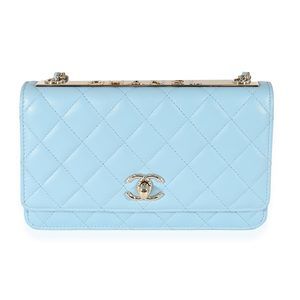 Chanel Light Blue Quilted Lambskin Trendy CC Wallet On Chain